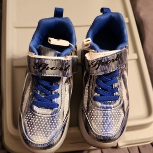 NWOT Blue and Silver Light Up Roller Sneakers with Velcro Strap